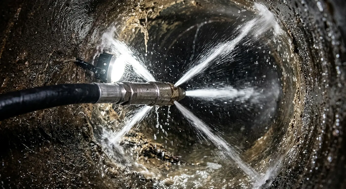 High-pressure hydro jetting nozzle cleaning sewer pipe for Trenchless Sewer Repair in Superior